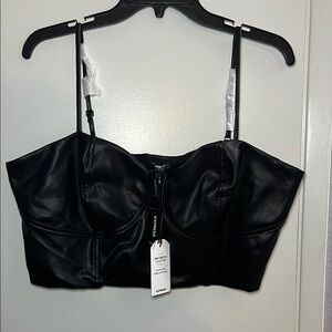 Express Black Faux Leather Bustier Top